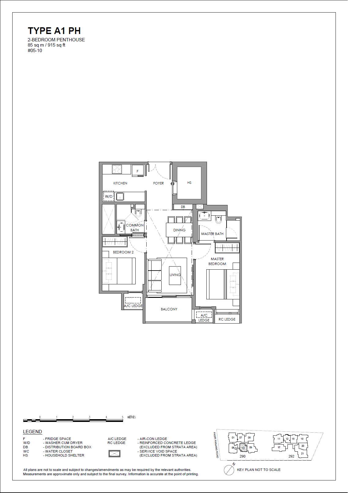 Floor plan of The Hillshore type A1 PH, 2-Bedroom, 915 sq ft